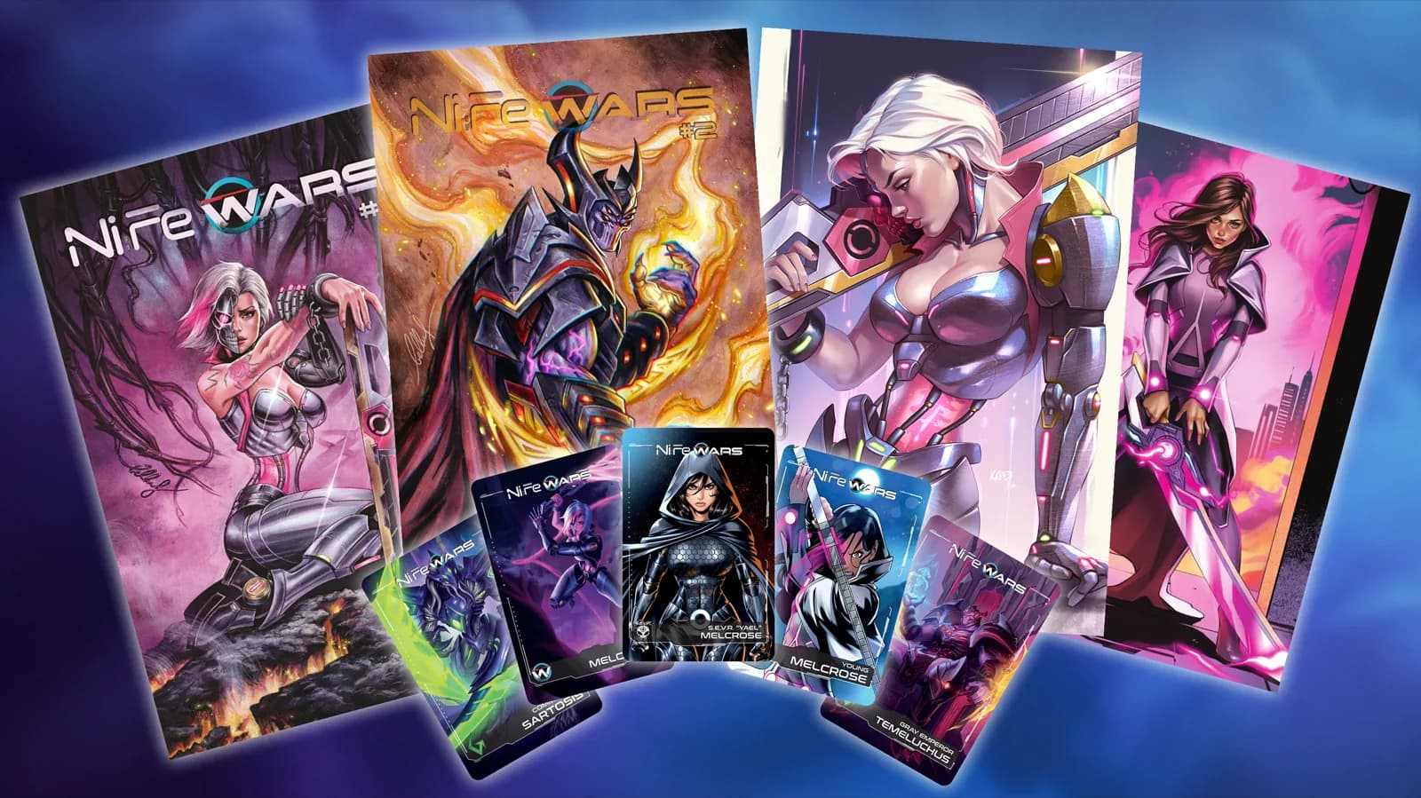 Blind bag comic, retailer exclusive and metal card alongside the issue open on a phone